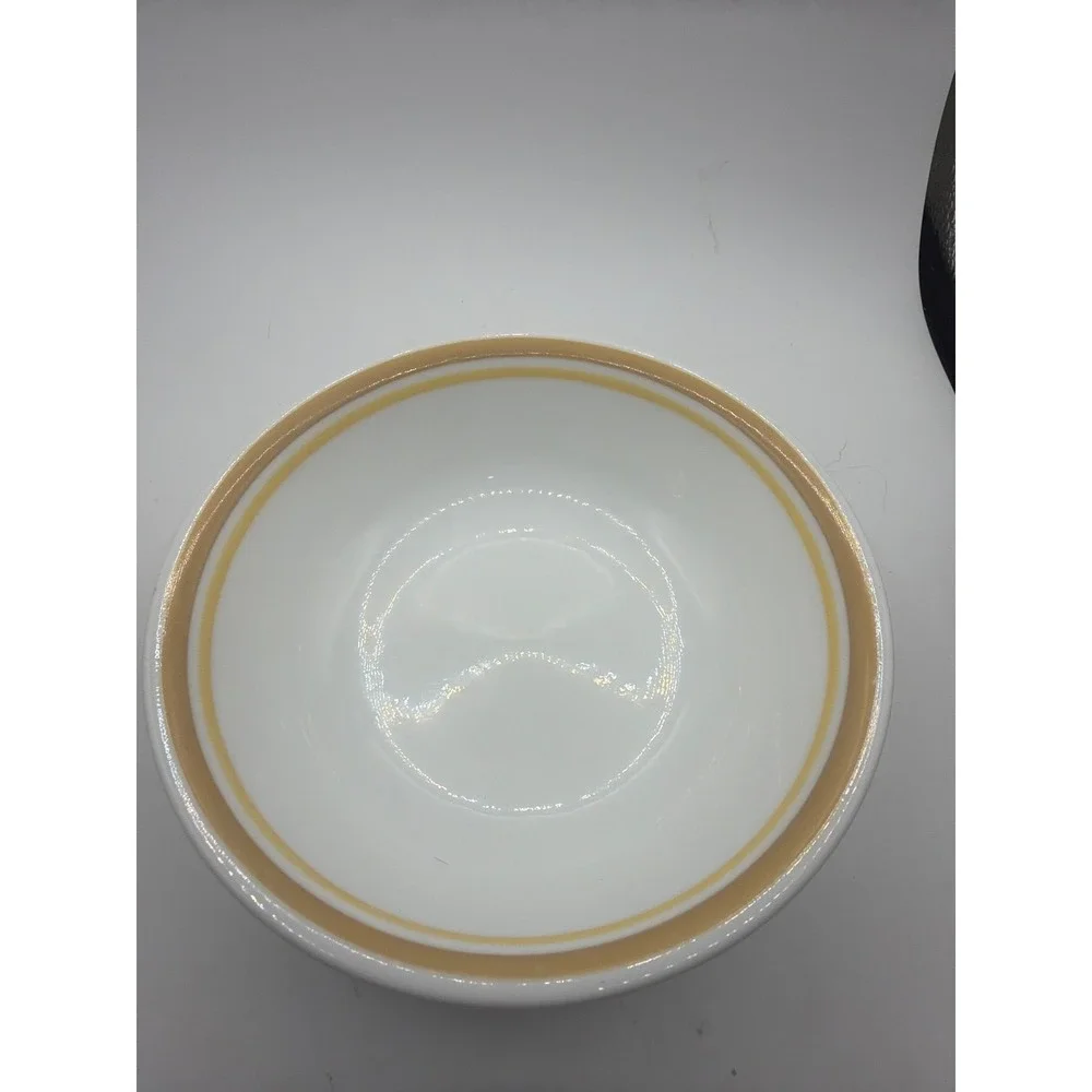 5 Corelle By Corning Almond Berry Bowls White  Tan Yellow Trim 5